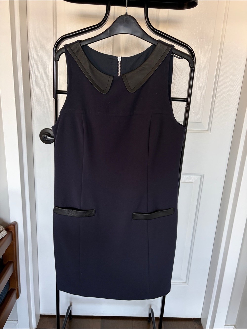 Claudie Pierlot Paris. Sleeveless Mini Dress with Faux Leather Trim in Black